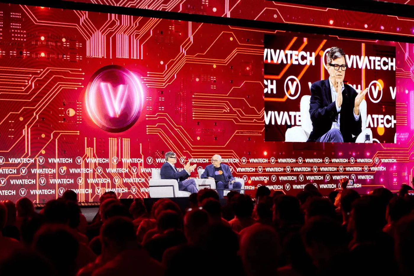 Speaker shown on the giant screen of the VivaTech main stage
